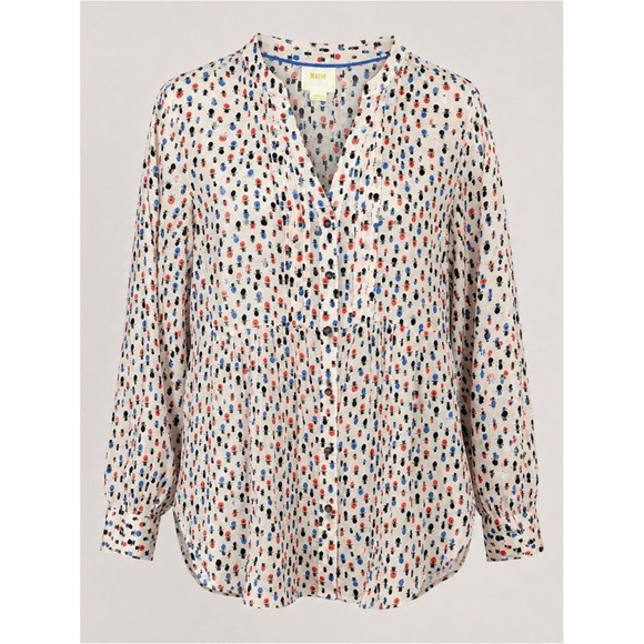 Maeve Tops - Maeve Button Down Tunic Blouse 4 Ivory Rayon Print Boho Whimsical Artsy Anthro